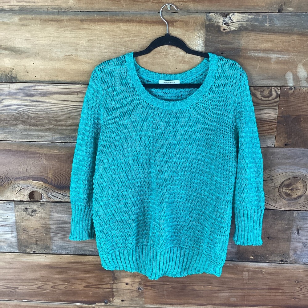 Aldomartins Loose Knit Kelly Green Cotton Blend Sweater 3/4 Sleeves  10